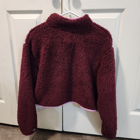 Champion Women's Cropped 1/4 Zip Sherpa (Size Small) Maroon - Picture 2 of 4